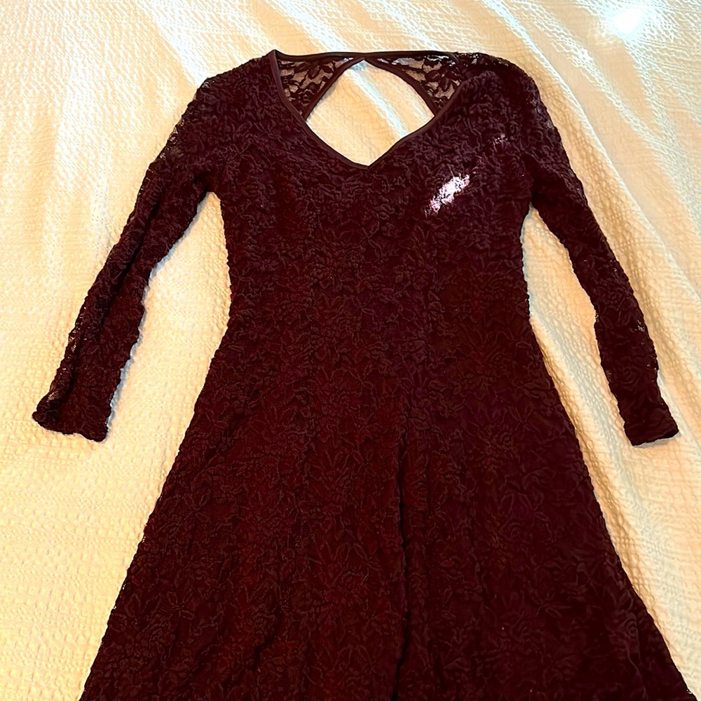 Maroon Lace Long Sleeve Dress
